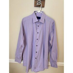David Donahue Mens Size 17.5 34-35 Dress Shirt Purple Patterned Long Sleeve